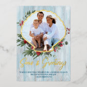 Zeeen N Greetings Seashell kerstfoto Gold Folie Feestdagenkaart (Voorkant)