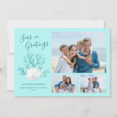 Zeeen N Groeten Aqua Blue Beach Kerstfoto Feestdagenkaart (Voorkant)