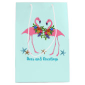 Zeeen n Groeten Roze Flamingo's Kerst Medium Cadeauzakje (Voorkant)