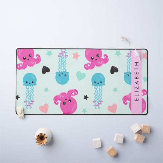 Zeeen, octopus, kwallen, harten, Jouw naam Bureaumat (Kindertafel)