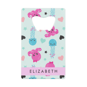 Zeeen, octopus, kwallen, harten, Jouw naam Creditkaart Flessenopener