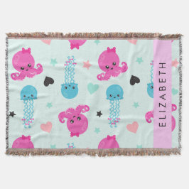 Zeeen, octopus, kwallen, harten, Jouw naam Deken