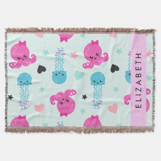 Zeeen, octopus, kwallen, harten, Jouw naam Deken (Voorkant)