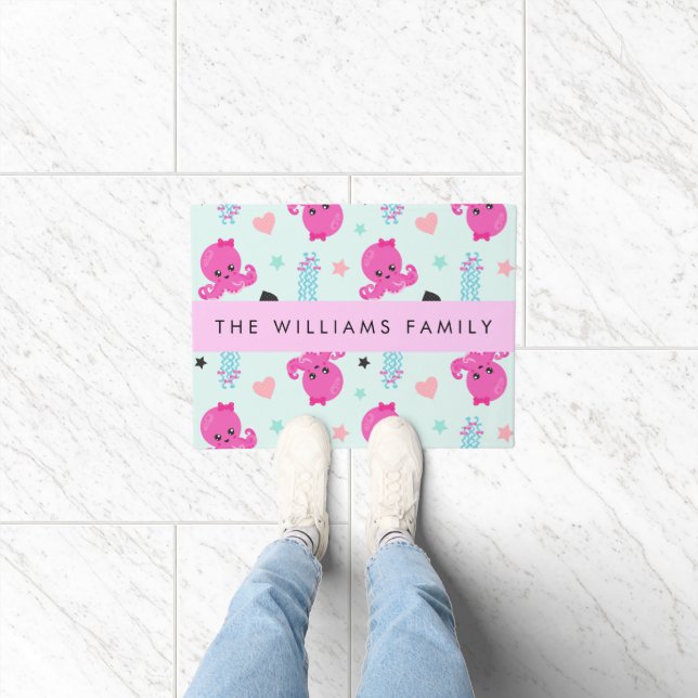 Zeeen, octopus, kwallen, harten, Jouw naam Deurmat (Binnen)