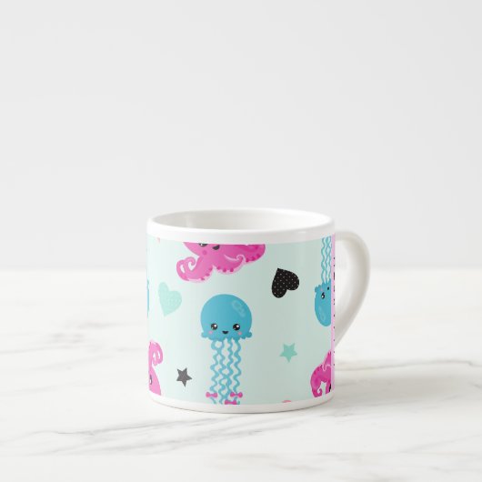 Zeeen, octopus, kwallen, harten, Jouw naam Espresso Kop (Voorkant rechts)