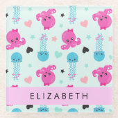 Zeeen, octopus, kwallen, harten, Jouw naam Glazen Onderzetter (Voorkant)