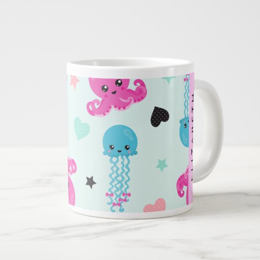 Zeeen, octopus, kwallen, harten, Jouw naam Grote Koffiekop (Voorkant rechts)