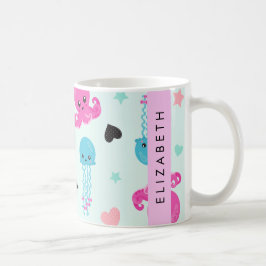 Zeeen, octopus, kwallen, harten, Jouw naam Koffiemok
