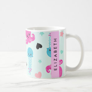 Zeeen, octopus, kwallen, harten, Jouw naam Koffiemok