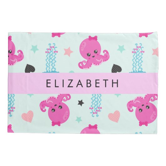 Zeeen, octopus, kwallen, harten, Jouw naam Kussensloop (Achterkant)