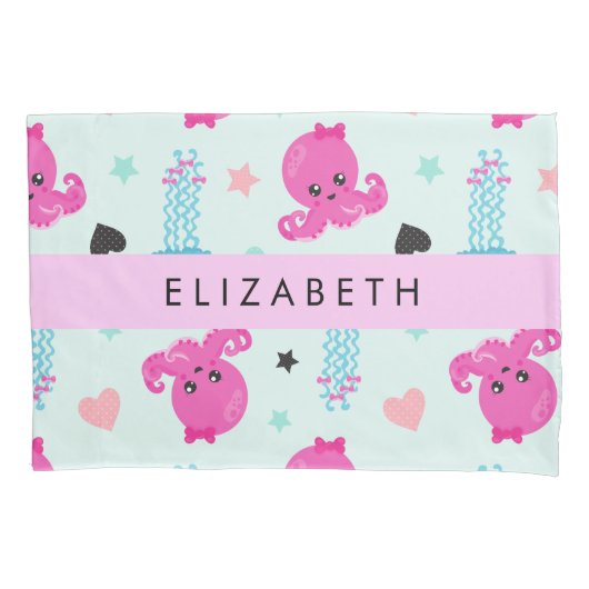 Zeeen, octopus, kwallen, harten, Jouw naam Kussensloop (Voorkant)