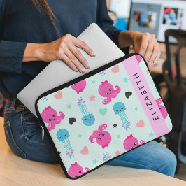Zeeen, octopus, kwallen, harten, Jouw naam Laptop Sleeve