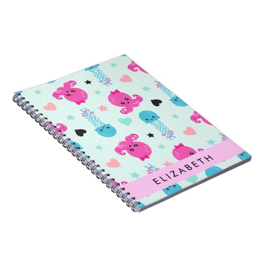 Zeeen, octopus, kwallen, harten, Jouw naam Notitieboek (Rechterzijde)