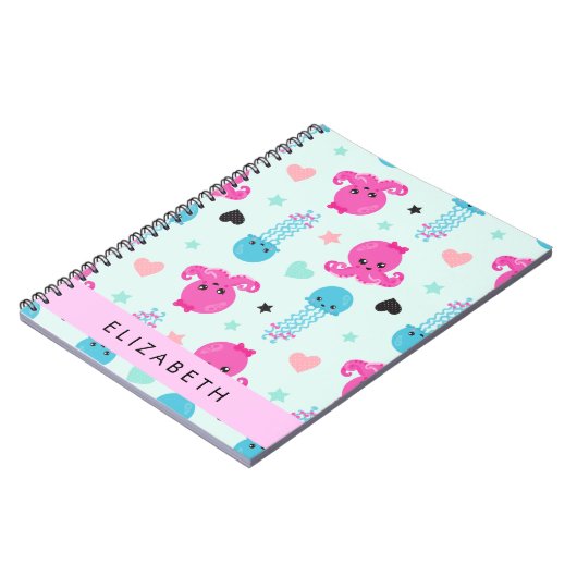 Zeeen, octopus, kwallen, harten, Jouw naam Notitieboek (Linkerzijde)