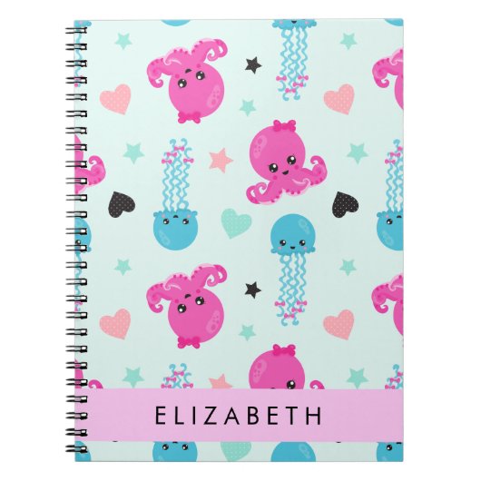 Zeeen, octopus, kwallen, harten, Jouw naam Notitieboek (Voorkant)