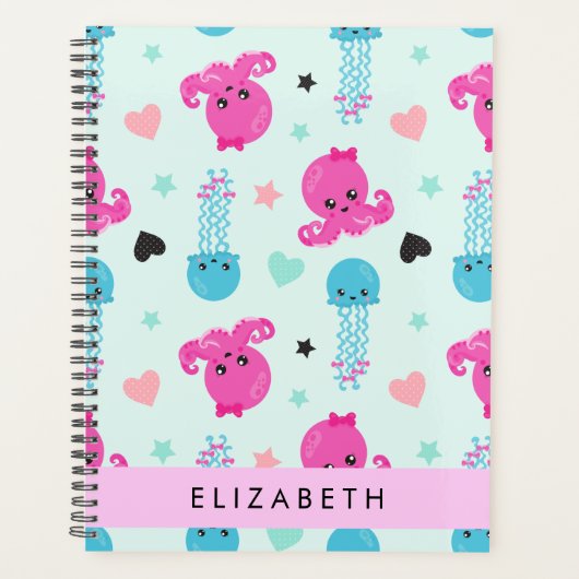 Zeeen, octopus, kwallen, harten, Jouw naam Planner (Voorkant)