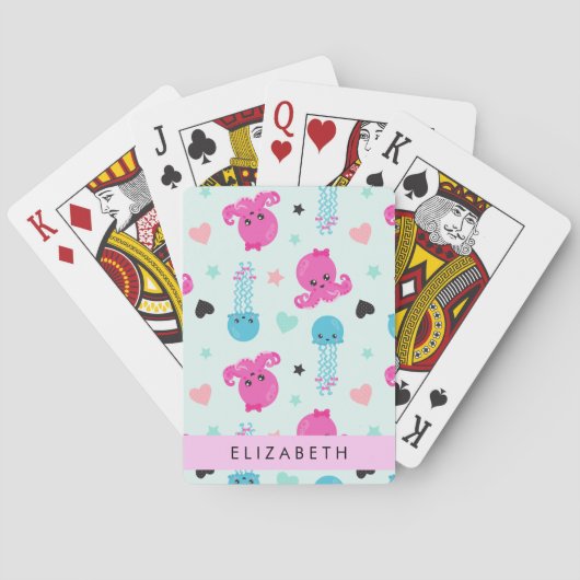 Zeeen, octopus, kwallen, harten, Jouw naam Pokerkaarten (Achterkant)