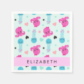 Zeeen, octopus, kwallen, harten, Jouw naam Servet (Voorkant)