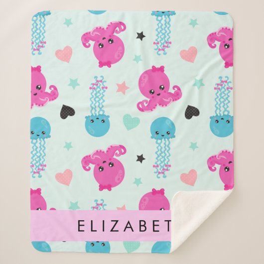 Zeeen, octopus, kwallen, harten, Jouw naam Sherpa Deken (Voorkant)