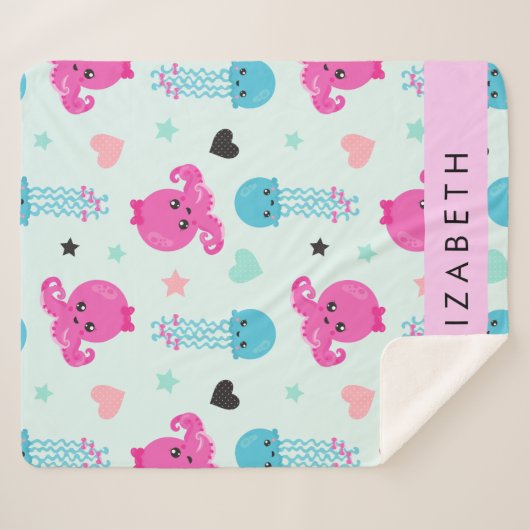 Zeeen, octopus, kwallen, harten, Jouw naam Sherpa Deken (Voorkant (horizontaal))