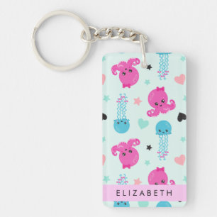 Zeeen, octopus, kwallen, harten, Jouw naam Sleutelhanger