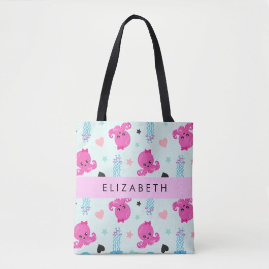 Zeeen, octopus, kwallen, harten, Jouw naam Tote Bag (Voorkant)