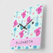 Zeeen, octopus, kwallen, harten, Jouw naam Vierkante Klok (Hoek)