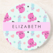 Zeeen, octopus, kwallen, harten, Jouw naam Zandsteen Onderzetter (Voorkant)