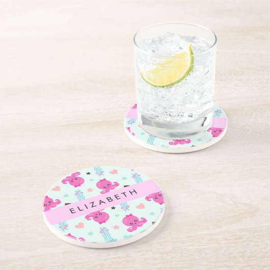 Zeeen, octopus, kwallen, harten, Jouw naam Zandsteen Onderzetter (Zijkant)