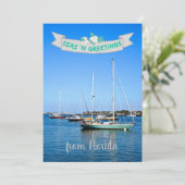 Zeeen op de groeten van Florida Sailboten op de ba Feestdagenkaart (Staand voorkant)