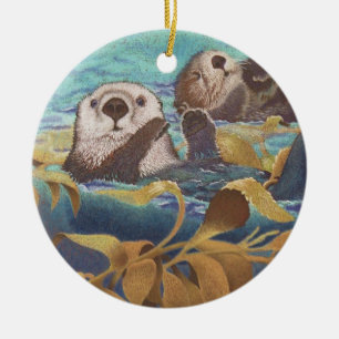 zeeen otters keramisch ornament