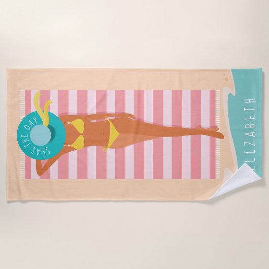 Zeeen overdag | Beach Beauty Sunbading Custom Name Strandlaken (Voorkant)