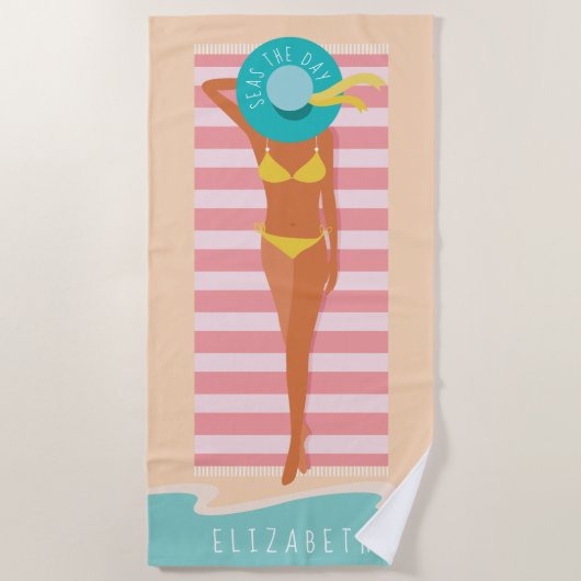 Zeeen overdag | Beach Beauty Sunbading Custom Name Strandlaken (Voorkant)