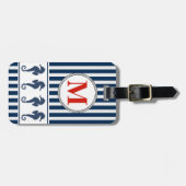 Zeeen paarden en strepen nautisch monogram bagagelabel (Voorkant horizontaal)