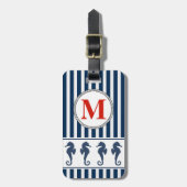 Zeeen paarden en strepen nautisch monogram bagagelabel (Voorkant verticaal)