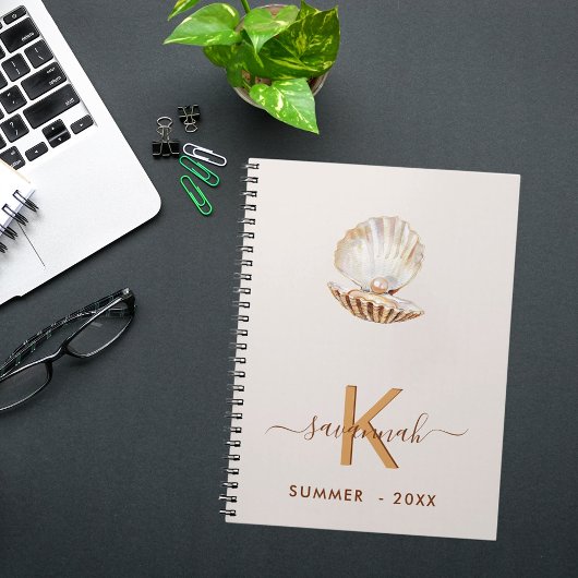 Zeeen schaal Parel beige sint-jakobsschelpen monog Notitieboek