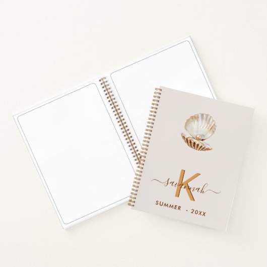 Zeeen schaal Parel beige sint-jakobsschelpen monog Notitieboek (Binnen)