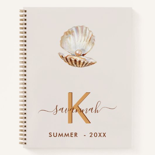 Zeeen schaal Parel beige sint-jakobsschelpen monog Notitieboek (Voorkant)