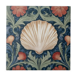 Zeeen schaal William Morris stijl Nautisch botanis Tegeltje