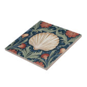 Zeeen schaal William Morris stijl Nautisch botanis Tegeltje (Zijkant)