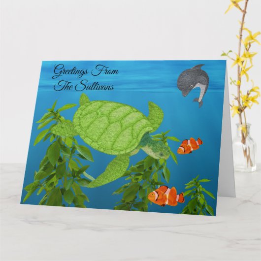 Zeeen schildpad, blanco kaart (Gele Bloem)