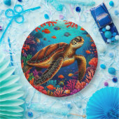 Zeeen schildpad en levendig koraalrif papieren bordje (Feest)