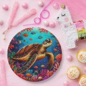 Zeeen schildpad en levendig koraalrif papieren bordje (Feest)
