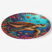 Zeeen schildpad en levendig koraalrif papieren bordje (Gekanteld)