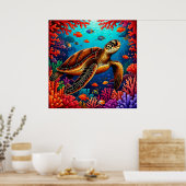 Zeeen schildpad en levendig koraalrif poster (Keuken)