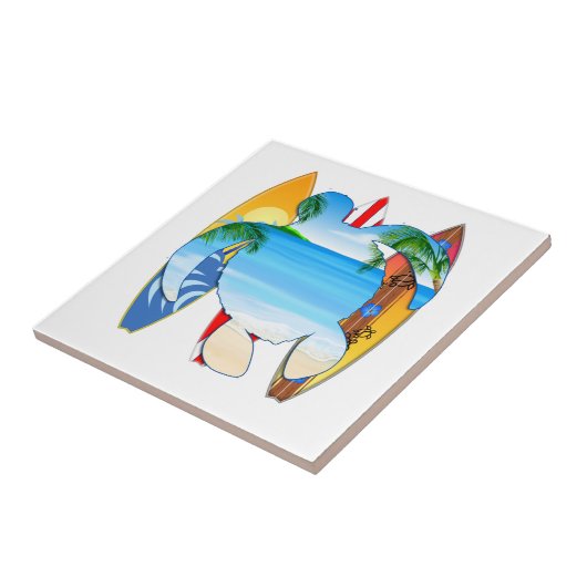 Zeeen schildpad en surfplanken tegeltje (Zijkant)