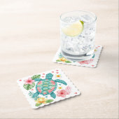 Zeeen schildpad en tropische bloemen kartonnen onderzetters (Insitu)