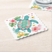 Zeeen schildpad en tropische bloemen kartonnen onderzetters (Gebogen)