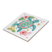 Zeeen schildpad en tropische bloemen tegeltje (Zijkant)