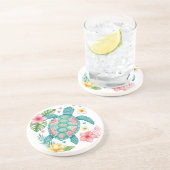 Zeeen schildpad en tropische bloemen zandsteen onderzetter (Zijkant)